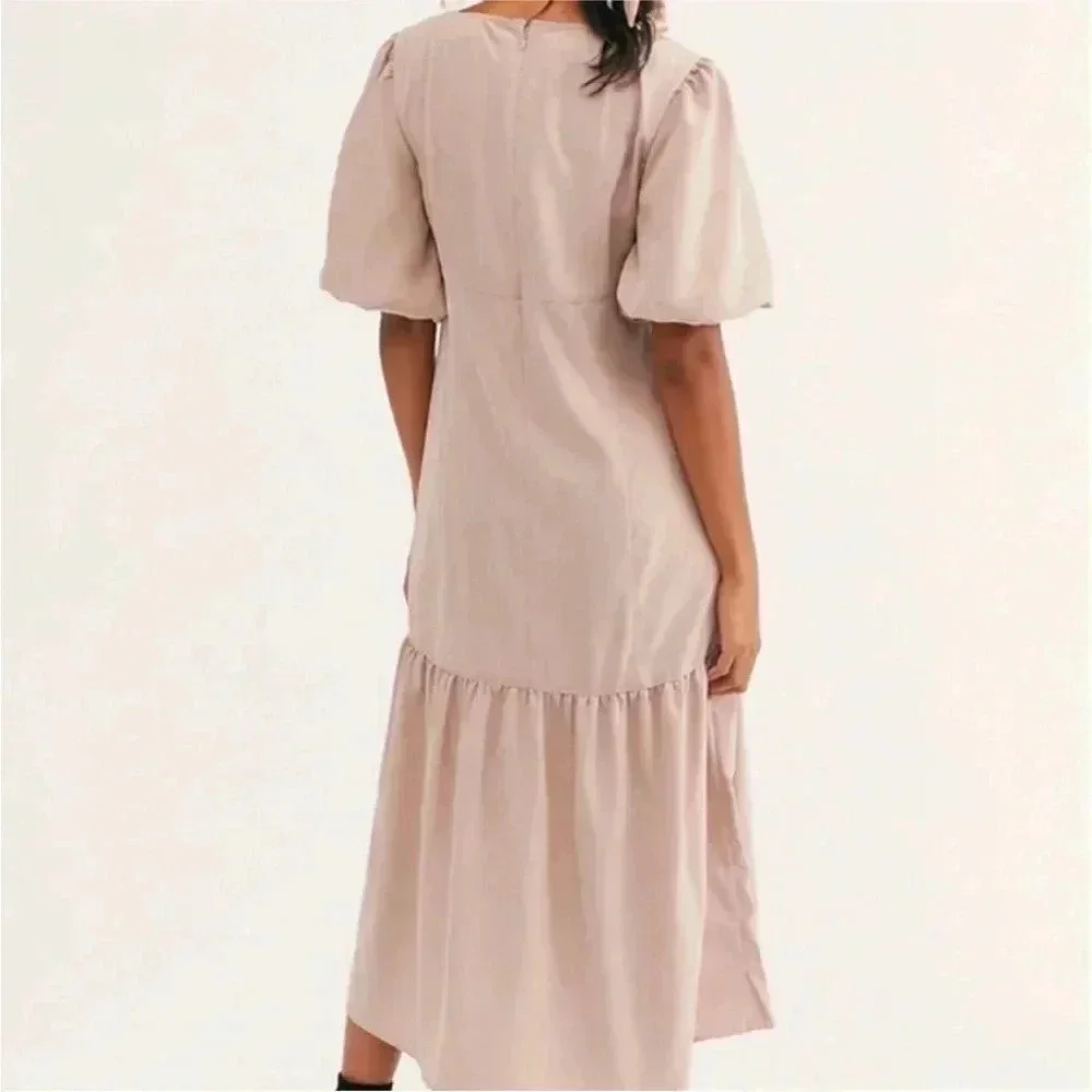 FREE PEOPLE Jordan Puff Short Sleeve Ruffle Hem Midi Dress Size XS